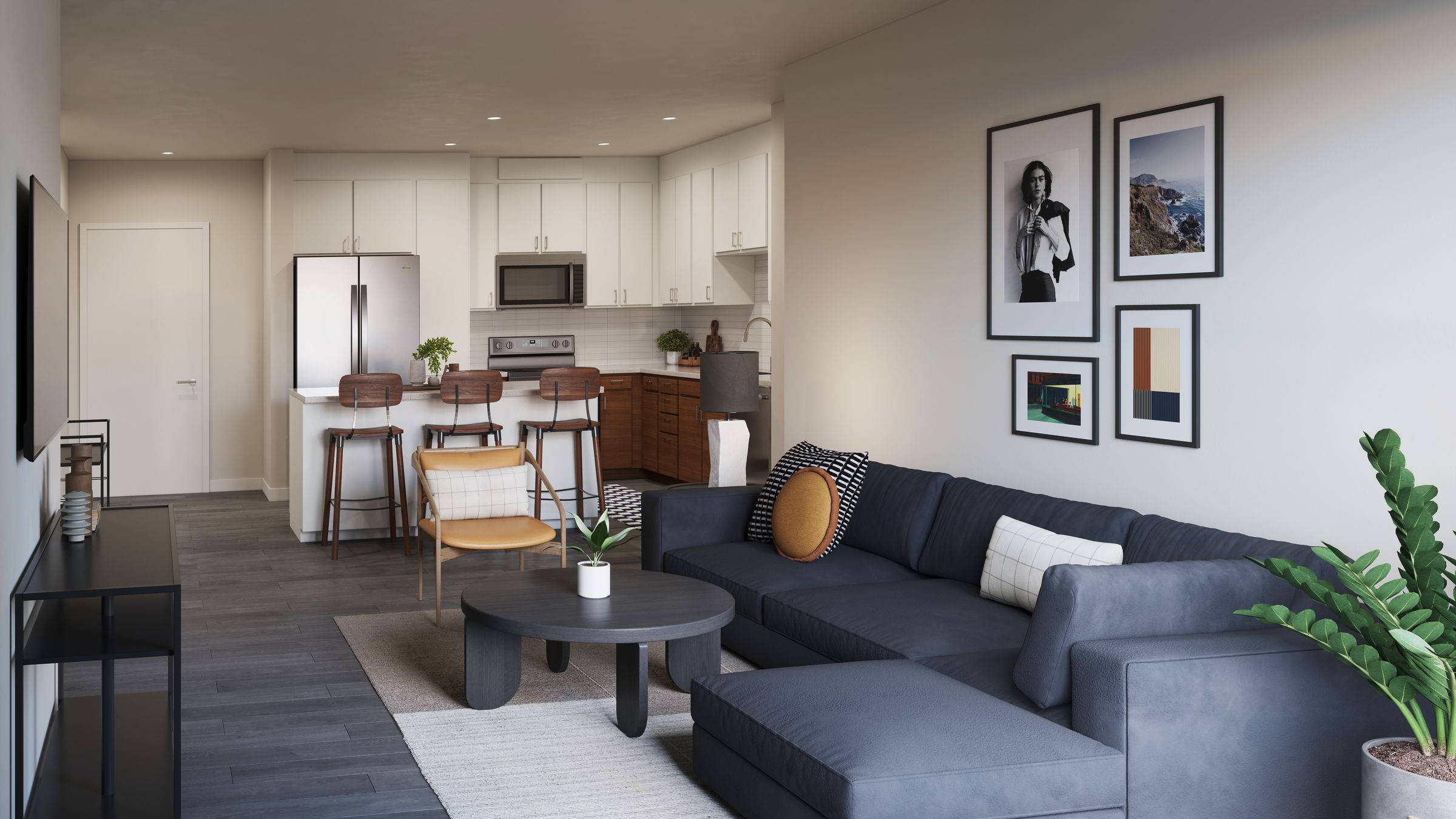 Alta Nova Luxury apartment building rendering of living space with modern furnishings