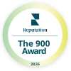 A circular badge with "Reputation The 900 Award 2026" in teal text on a white background.